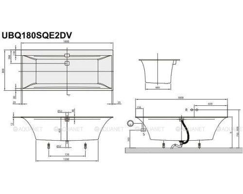 Квариловая ванна Villeroy & Boch Squaro Edge 180x80 UBQ180SQE2DV-01