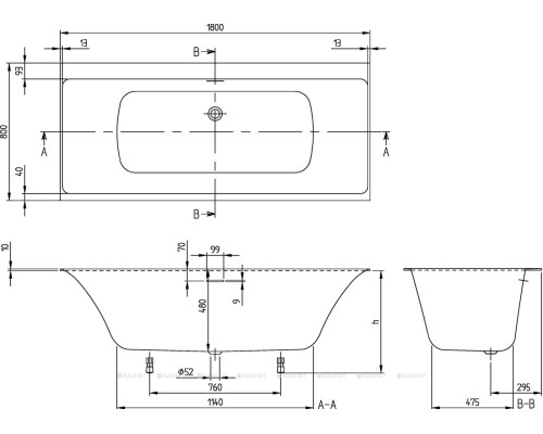 Квариловая ванна Villeroy & Boch Subway 3.0 180х80 UBQ180SBW2DV-01