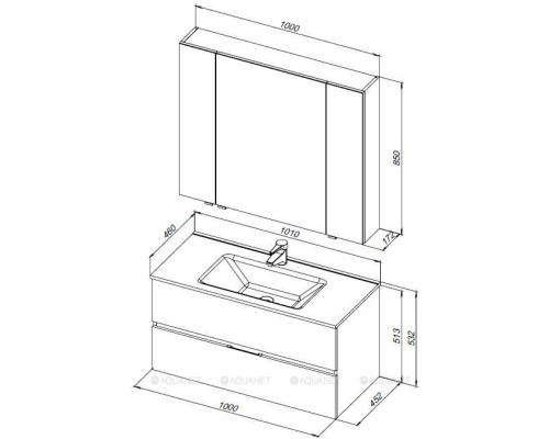 Мебель для ванной Aquanet Алвита New 100 2 ящика, белый матовый
