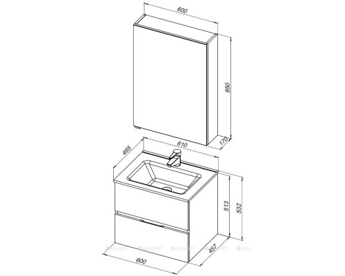 Мебель для ванной Aquanet Алвита New 60 2 ящика, белый матовый