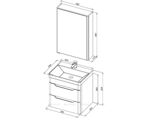 Мебель для ванной Aquanet София 60 белый глянец (2 ящика)