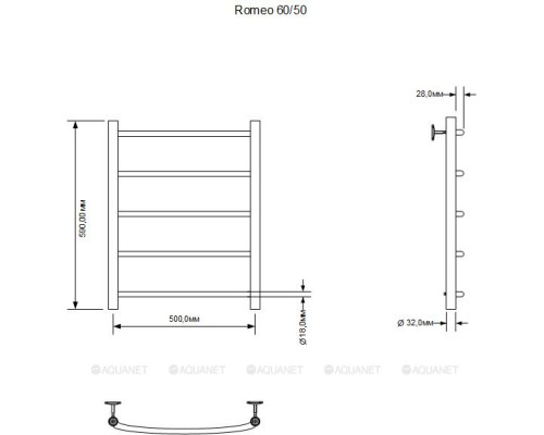 Полотенцесушитель электрический Aquanet Romeo 60х50 Тэн справа