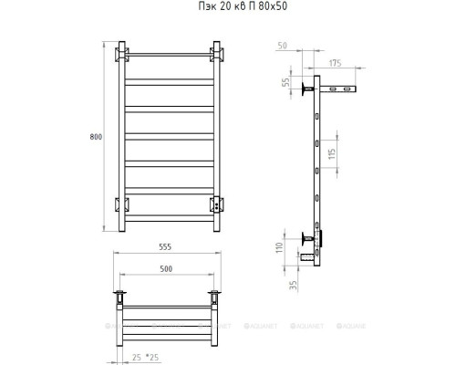 Полотенцесушитель электрический Тругор Пэк сп 20 кв П 80х50 графит ВГП