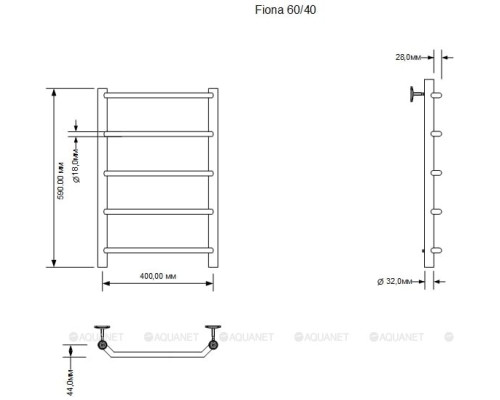 Полотенцесушитель водяной Aquanet Fiona 600x400, хром