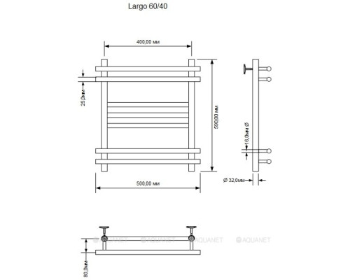 Полотенцесушитель водяной Aquanet Largo 600x400, хром
