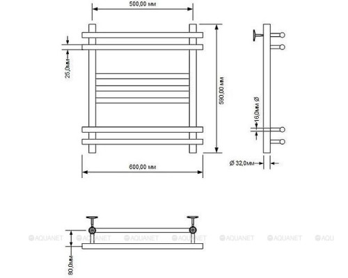 Полотенцесушитель водяной Aquanet Largo 600x500, хром