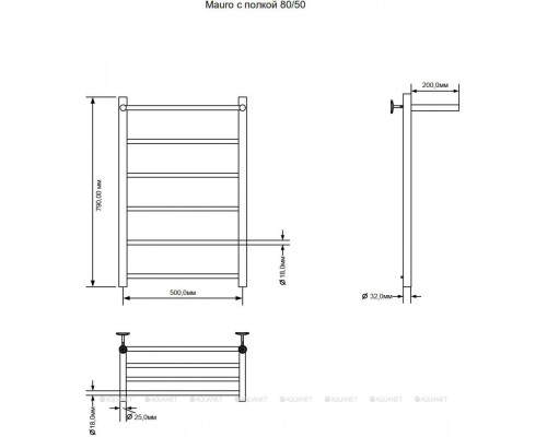 Полотенцесушитель водяной Aquanet Mauro 800x500 с полкой