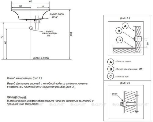 Раковина Dolomite Кулибинка 60 (с вкладышем)