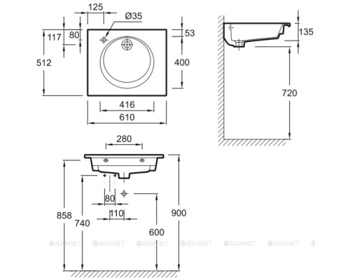 Раковина Jacob Delafon Odeon Rive Gauche 60 EXBA112-Z-00