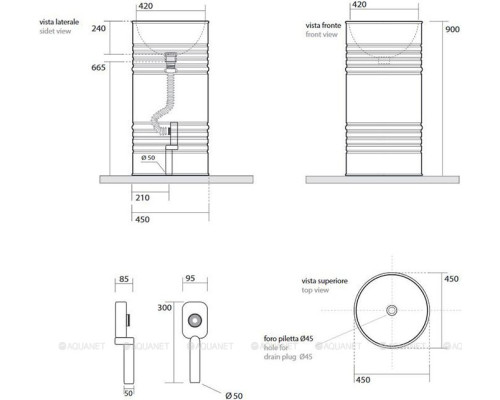Раковина Kerasan Artwork Barrel 90 4742K01