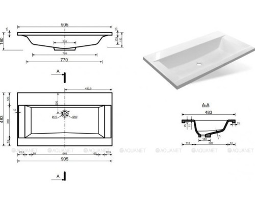 Раковина встраиваемая Эстет Рава 90 ФР-00002613