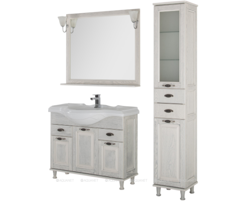 Шкаф-пенал Aquanet Тесса ДЕКАПЕ 35 жасмин/серебро (фасад стекло)