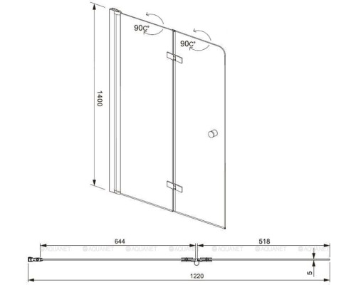 Шторка на ванну Aquanet Beta 4 NF6222-hinge, прозрачное стекло