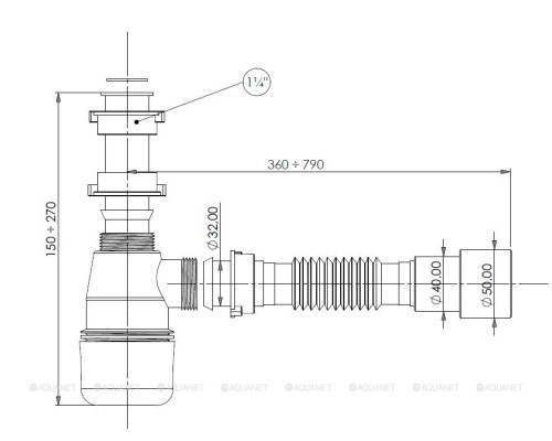 Сифон для раковины Aquanet d40/50 c накидной гайкой 5/4