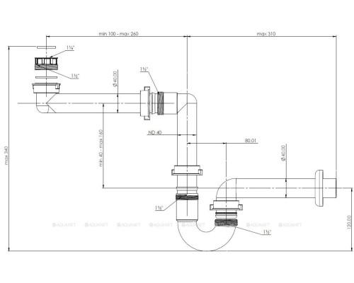 Сифон для раковины Aquanet, выпуск d40