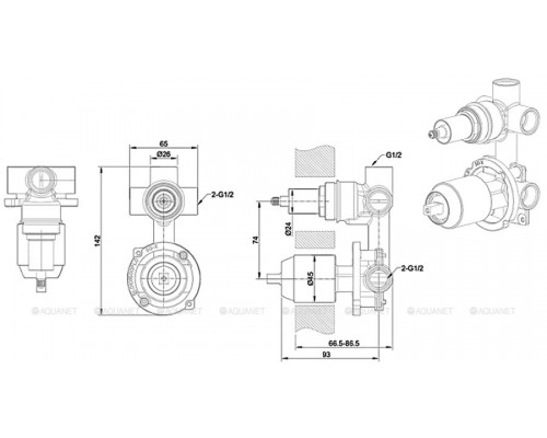 Скрытая монтажная часть для смесителя Bravat D969BW-B-ENG 3-функциональная