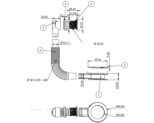 Слив-перелив для литьевых раковин Aquanet хром