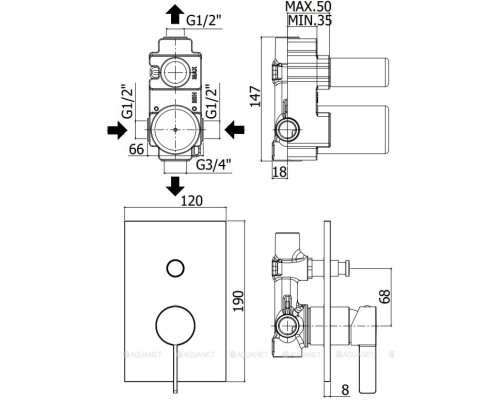 Смеситель для душа Paffoni Rock RO015CR (с внутренней частью)