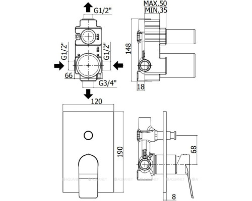 Смеситель для душа Paffoni Tilt TI015CR (с внутренней частью)