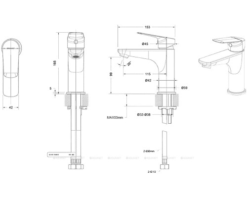 Смеситель для раковины Bravat Rhein F1429564BW-9-ENG