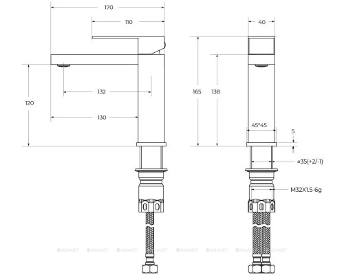 Смеситель для раковины Cezares Slider SLIDER-LS-IN сатин, с донным клапаном