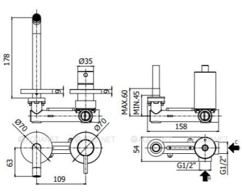 Смеситель для раковины Paffoni Light LIG105HGSP70 (с внутренней частью) золото медовое брашированное
