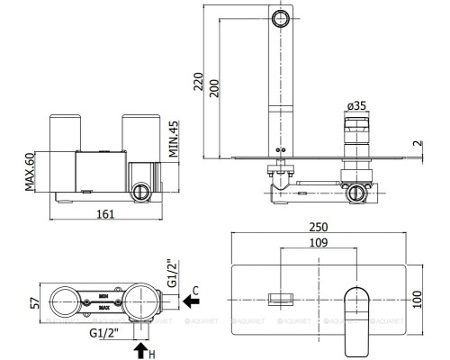 Смеситель для раковины Paffoni Tilt TI105BO (с внутренней частью)