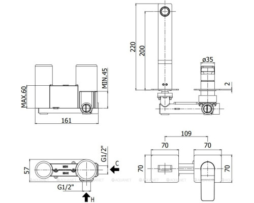 Смеситель для раковины Paffoni Tilt TI105ST70 (с внутренней частью)