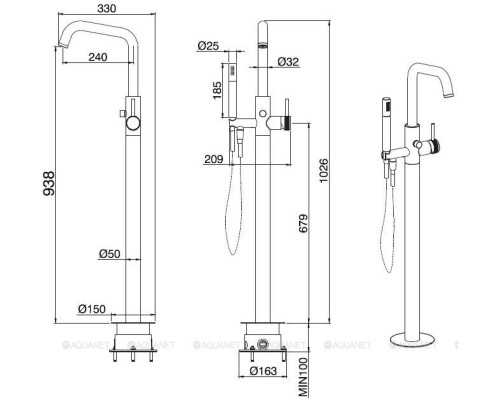 Смеситель для ванны Allen Brau Priority 5.31008-31 (с внутренней частью) черный матовый