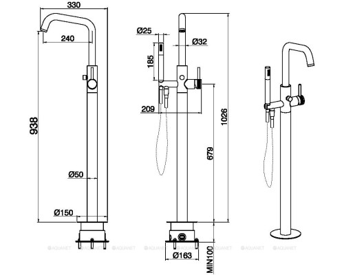Смеситель для ванны Allen Brau Priority 5.31008-MG (с внутренней частью) графит браш