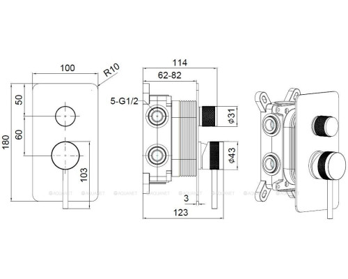 Смеситель для ванны Allen Brau Priority 5.31A11-GB (с внутренней частью, 3 выхода) золото
