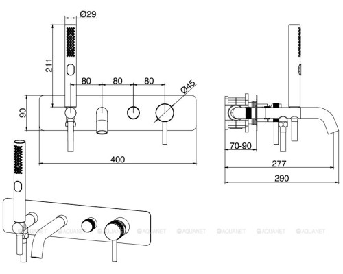 Смеситель для ванны с душем Allen Brau Priority 5.31006-31 (с внутренней частью) черный матовый