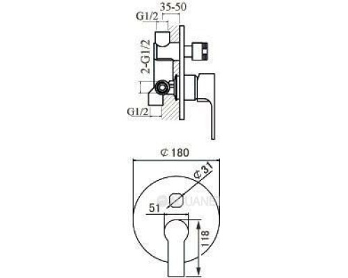 Смеситель для ванны с душем Aquanet Classic ARF5042-K(T) (с внутренней частью)
