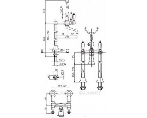 Смеситель для ванны с душем Cezares Diamond VDPS-02-Sw