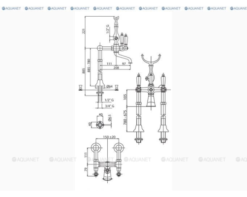 Смеситель для ванны с душем Cezares Diamond VDP-03/24-Sw