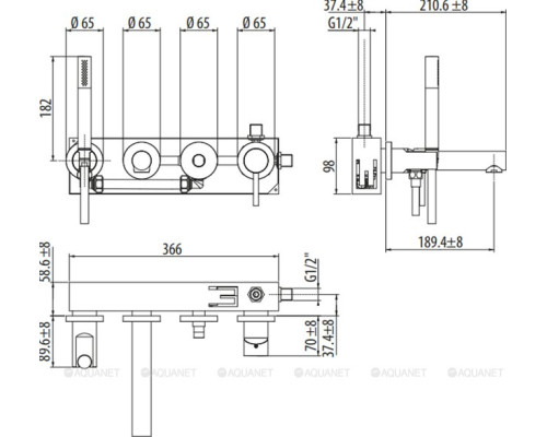 Смеситель для ванны с душем Gattoni Circle One A0002427768 (с внутренней частью)