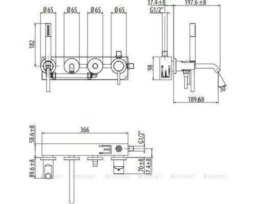 Смеситель для ванны с душем Gattoni Circle Two A0002426234 (с внутренней частью)