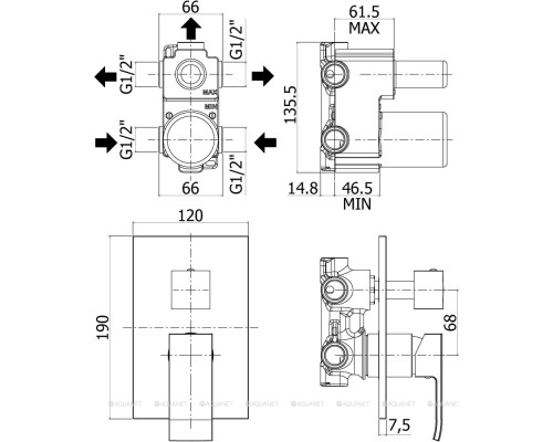 Смеситель для ванны с душем Paffoni Elle EL019CR/M (с внутренней частью)