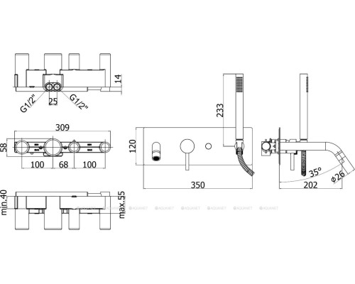 Смеситель для ванны с душем Paffoni Light LIG001NO (с внутренней частью)