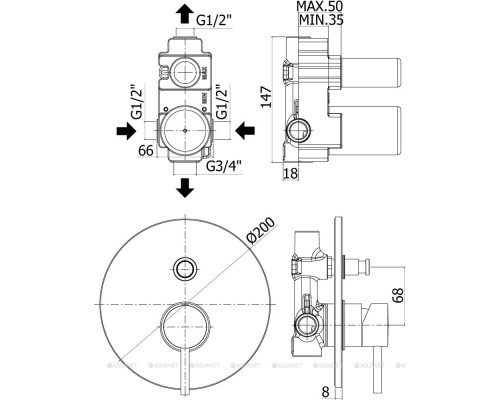 Смеситель для ванны с душем Paffoni Light LIG015ST (с внутренней частью)