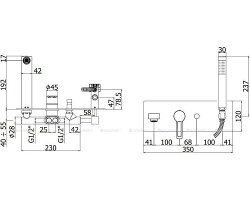 Смеситель для ванны с душем Paffoni Ringo RIN001NO (с внутренней частью)