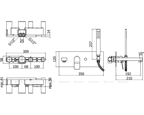 Смеситель для ванны с душем Paffoni Tilt TI001NO (с внутренней частью)