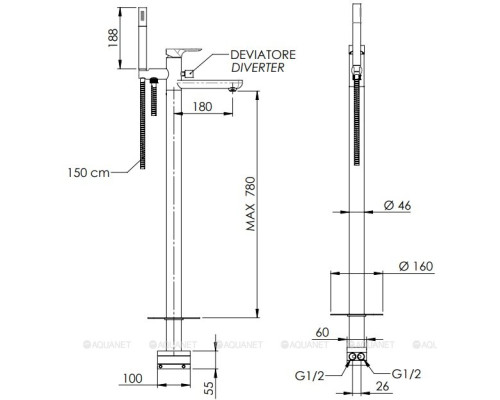 Смеситель для ванны с душем Remer Infinity I08BG