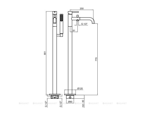 Смеситель для ванны Webert Elio EL851101560 (с внутренней частью), черный