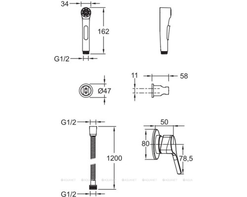 Смеситель с гигиеническим душем Jacob Delafon Elate E24610-BL (с внутренней частью)