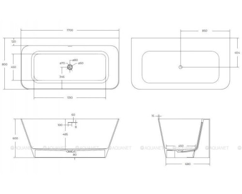 Ванна из искусственного камня Cezares Liner 170x80 CZR-LINER-170-80-60-SSB