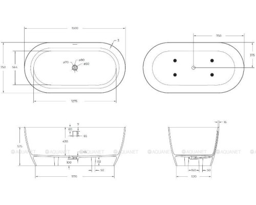 Ванна из искусственного камня Cezares Relax 150x75 CZR-RELAX-150-75-57-SSB