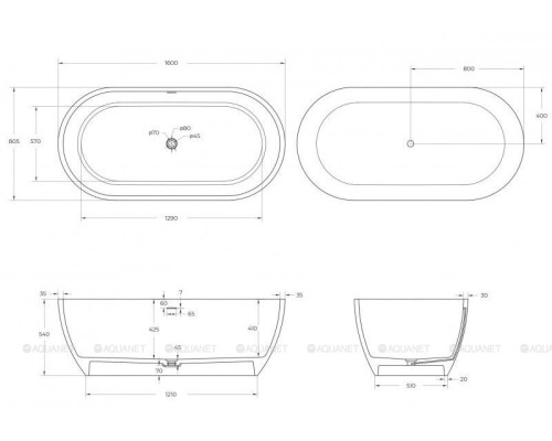 Ванна из искусственного камня Cezares Stylus 160x80 CZR-STYLUS-160-80-54-SSB