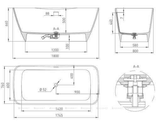 Ванна из искусственного камня Salini Agatha 180x81 100221M