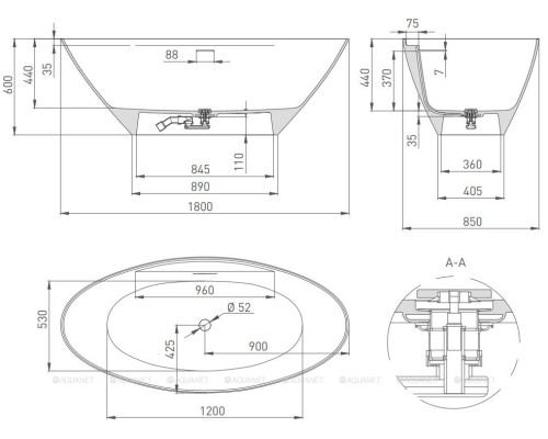 Ванна из искусственного камня Salini Diva 178x85,5 102211G
